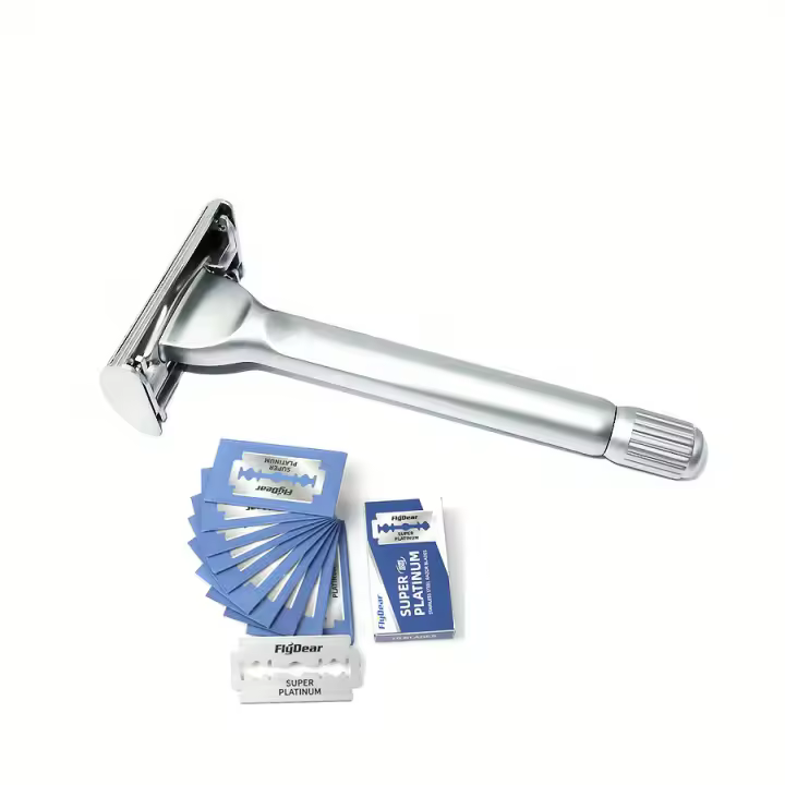 Afeitadora De Seguridad De Acero Inoxidable Con Doble Cabeza Butterfly Para Hombres Y Mujeres Con 10 Hojas De Plata Platinadas Para Afeitar Con Agua - 1