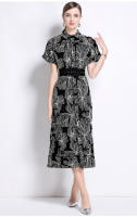 Vestido De Verano Para Mujer Con Manga Corta Y Estampado Collar De Enrollado Con Cinturón A-Line Midi Casual De Poliéster - details 1