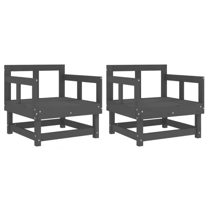 vidaXL Sillones de jardín 2 unidades madera maciza de pino gris - 1