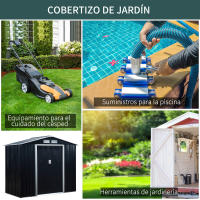 Outsunny Caseta de Jardín 213x130x185 cm Cobertizo Metálico de Exterior para Almacenamiento de Herramientas con 2 Puertas Correderas y 4 Ventanas para Terraza Verde Oscuro - details 5