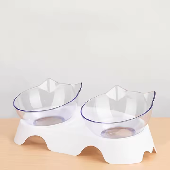 Tazón Doble Para Gatos Con Base Antideslizante Tazón De Alimentos Y Agua Para Perros Alimentador De Mascotas Material Plástico Forma Redonda - 1