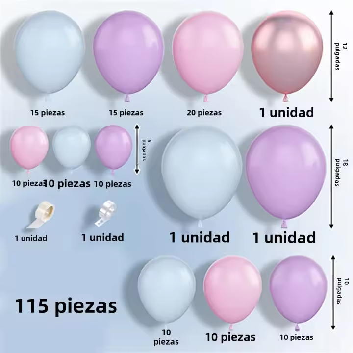 Kit De Globos De Látex Azul Morado Rosa 115pcs Tamaños Diferentes Para Cumpleaños Bodas Revelación De Género Decoración De Fiesta - 1