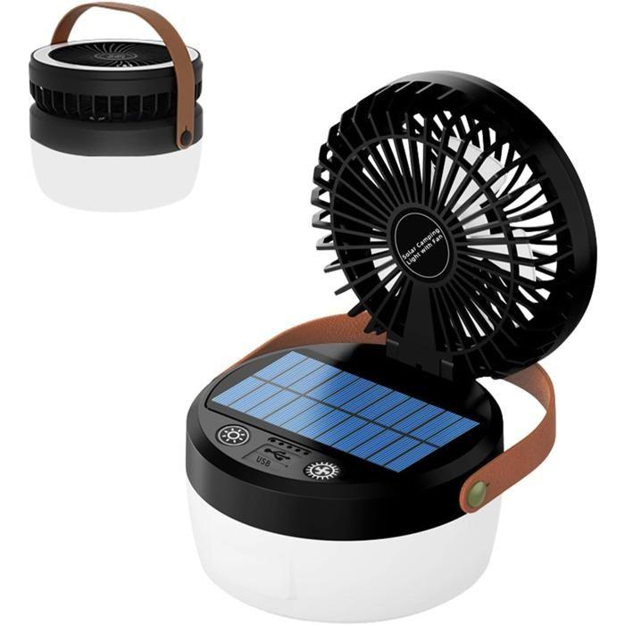 Ventilo camping solaire USB, table, lampe, 90°, 4 lumières, 3 vitesses, noir — oferta en Miravia