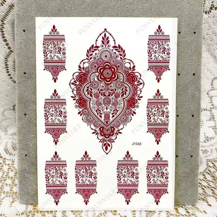 Pegatinas De Tatuaje De Henna Marrón Para Mujer Arte Corporal Temporal Impermeable Adhesivo Instantáneo Para Mano Maroon Brown - 1