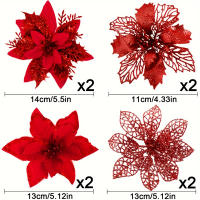 8/16Pcs/set Flores De Navidad Con Brillo Decoraciones De Árbol De Navidad Para El Hogar Flores Artificiales Xmas Adornos Decoración De Año Nuevo - details 9