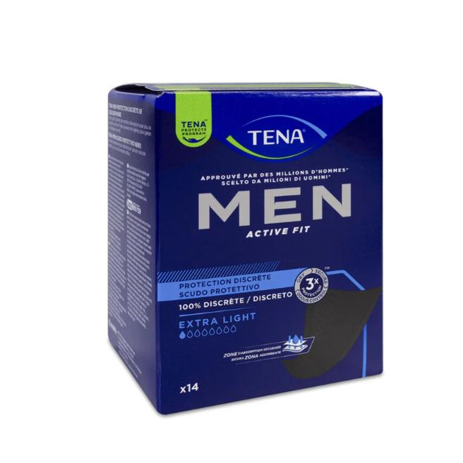 TENA Men Escudo Protector Nivel 0 - 14 unidades Compresa Protectora Fina para Hombre - Para Incontinencia y Goteo Ocasional -