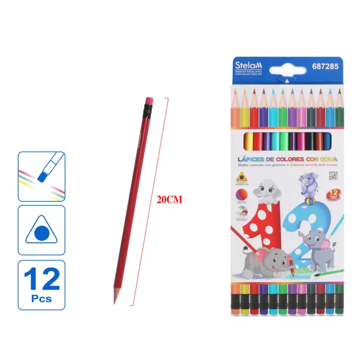 STELAM Juego de 12 lápices de colores de alta calidad - Colores vibrantes, con goma de borrar en la parte trasera, ideal para estudiantes y regalo perfecto para niños - 1
