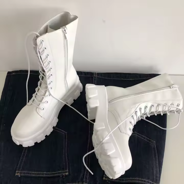 New Mid Calf Boots Women Autumn Winter Fashion Lace-up Ladies Chelsea Zipper Botas Mujer Boots Sports Platform Heel Ladies Shoes - 1