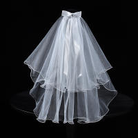 Velo De Novia En Estilo Vaticano Para Damas Con Dos Capas Y Cinturón De Satén Largo Hasta La Muñeca Blanco Con Headdress - details 5