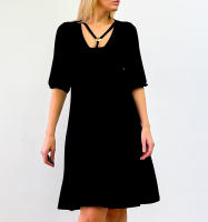 Vestido VICTORIA MORENO de Punto Viscosa Lisa Corte Evasé Manga Francesa con Gomas en Puño y Detalle de Anilla Metálica con Tiras en Escote Pico - details 1