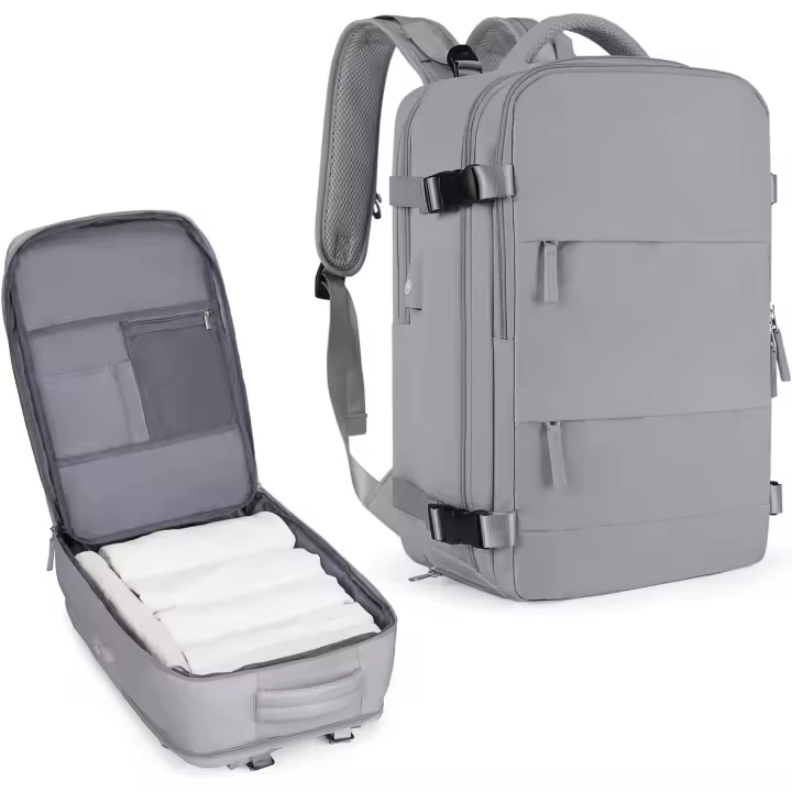 Mochila de viaje grande para hombres y mujeres, aprobada para vuelos, mochila impermeable para deportes al aire libre, mochila informal, apta para zapatos y portátiles de 15,6 pulgadas, gris - 1