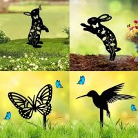 Palos De Jardín De Metal En Siluetas De Conejo Mariposa Y Pájaro Para Decoración Elegante Al Aire Libre Y Estatuas De Animales De Jardín - details 0