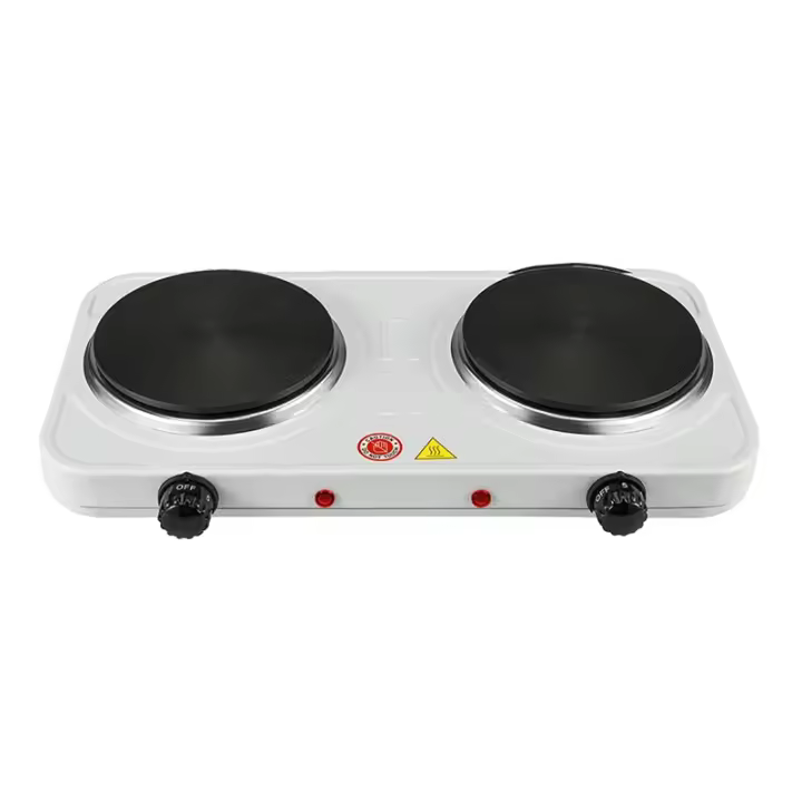 PORCHEDDU Cocina Electrica 2 Placas de Cocción, Doble, Hornillo Eléctrico de 2000W para Cocinar en Camping, Antiadherente, Configuración Variable de Calor,Envio desde España - 1