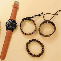 Reloj De Cuarzo Para Hombre Con Correa De Cuero Sintético Marrón Y Pulsera Simple Mostrador De Fecha No Impermeable Movimiento De Zinc Al - details 6