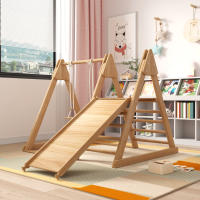 Toboganes y columnas infantiles, Juguetes de Madera para niños. Hecho de Madera maciza de Pino, Madera contrachapada. 3 En 1-3 en 1-Niños con estructuras para trepar, columpio, toboganes, combinaciones de interior. - details 0