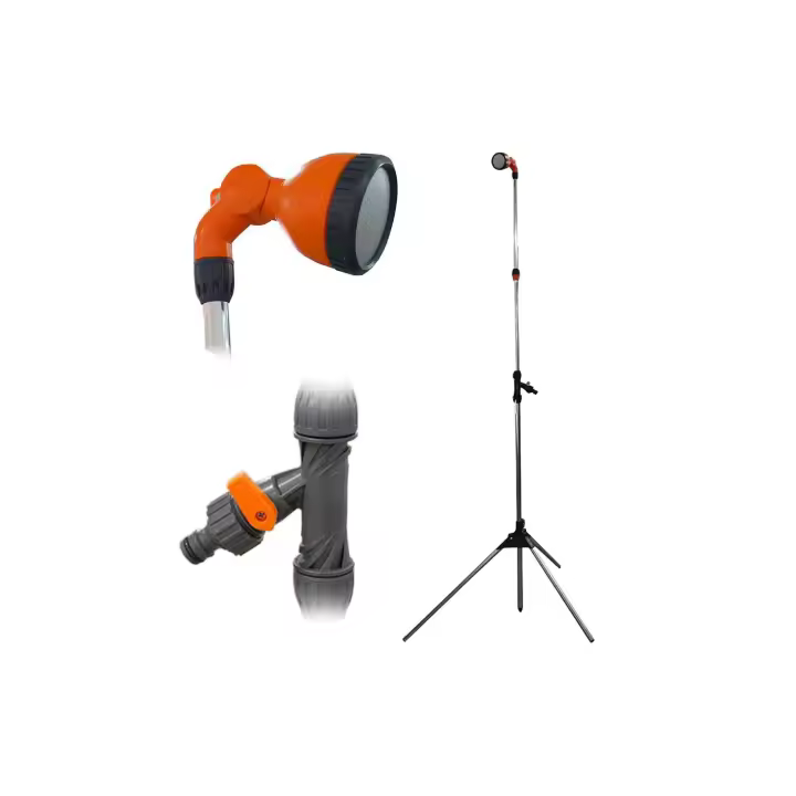 Mediawave Store Ducha de jardín al aire libre Trípode de camping H215 ajustable con ducha de jardín y mejoras para el hogar Accesorios de jardín al aire libre DIY Diseños de muebles Ambiente Confort Bienestar - 1