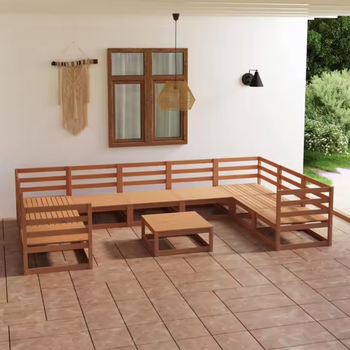 vidaXL Juego de muebles de jardín 10 piezas madera maciza de pino - 1