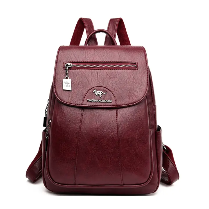 Mochila Para Mujer 2022 Nueva De Cuero Suave De Alta Calidad Banda De Hombro Arco Gran Capacidad Para Viajes Y Escuela Color Negro - 1