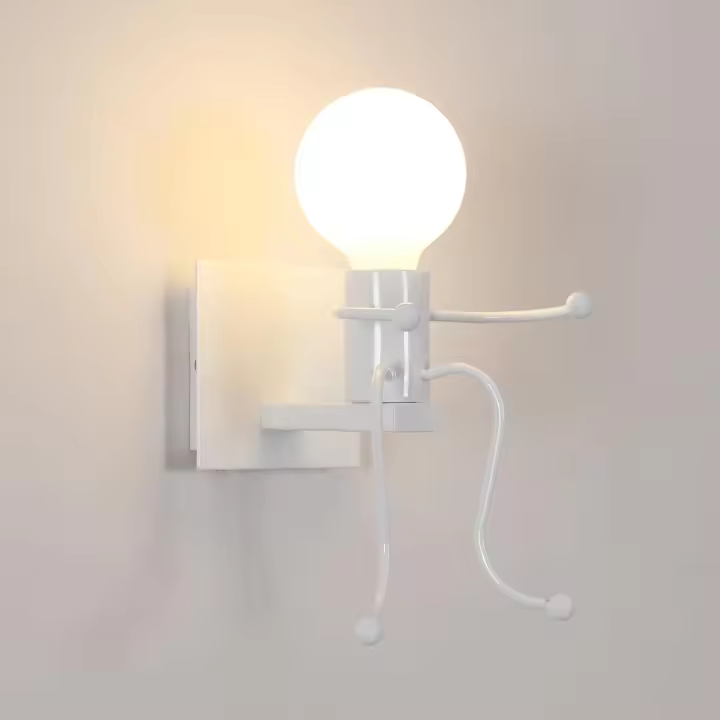 Aplique de pared creativo humanoide para interiores, estilo contemporáneo y retro, color negro, lámpara de pared con candelabro E27 para dormitorio, escalera, habitación de niños (blanco) - 1