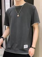 Camiseta De Verano Para Hombre Con Letras Y Bordados En Contraste 2 En 1 Algodón Camiseta Basic Sencilla Manga Corta Estilo Casual - details 12