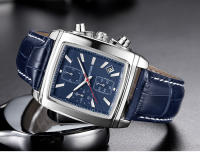 Reloj De Cuarzo Para Hombre Megir Con Correa De Cuero Y Dial Rectangular Cronógrafo Azul Estilo Casual Resistentes Al Agua - details 0