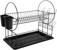 Escurridor de Platos de 2 Capas con Bandeja de Goteo丨Organizador de Cocina Multifuncional丨Soporte para Palillos, Vasos y Vajilla丨Acero al Carbono Antioxidante丨Medidas: 23x36x42 cm丨Gran Capacidad y Eficiencia en Espacios Reducidos丨Color Negro - details 0