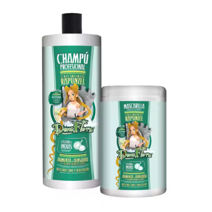 Dona Flora - Champú y Mascarilla de pelo1000ml - de Crecimiento Rapunzel - Fortalece y Nutre con Biotina - Volumen y Brillo Natural - Fórmula Suave para Todo Tipo de Cabello - 1
