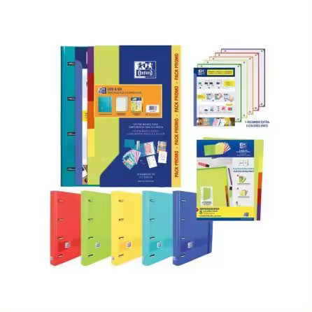 OXFORD  CARPETA  4 ANILLAS + SEPARADORES + SOBRE  + RECAMBIO DE  COLORES VIVOS - PACK PROMOCIONAL - 1