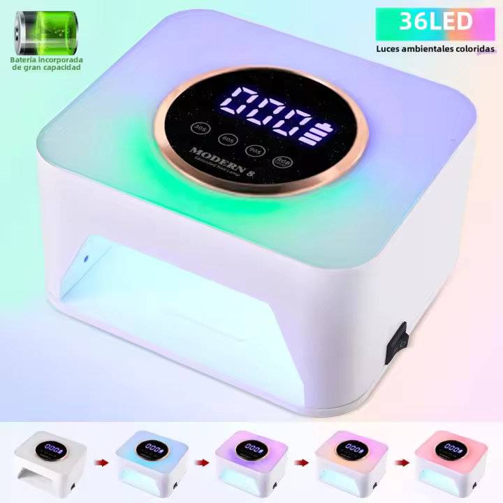 Lámpara LED Para Arte De Uñas Con 36 Piezas De Bolas Aurora Gradiente Y Pantalla De Botón De 4 Horas Sensor Automático - 1