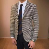 Chaqueta De Traje Para Hombre Estilo Americano Con Padrillos Y Rayas Cierre Único Notch Smart Casual Poliéster Y Rayón - details 2