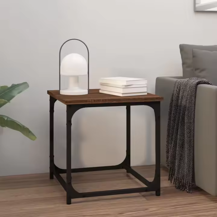 vidaXL Mesa auxiliar de madera contrachapada marrón roble 40x40x40 cm - 1