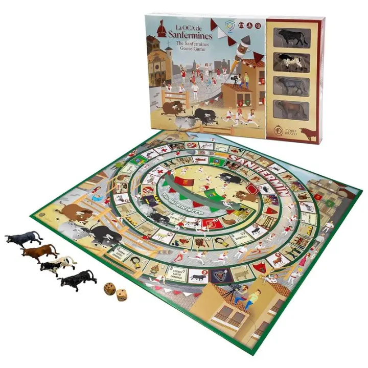 DEQUBE Juego OCA San Fermín - Mini Toros y Dados de Madera - Más de 3 Años - 1