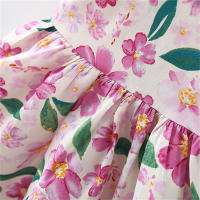 Vestido De Verano Para Niñas Con Gran Lazo En La Espalda Y Mangas Burbuja Estampado Floral Vestido De Princesa De Cuello Cuadrado - details 7