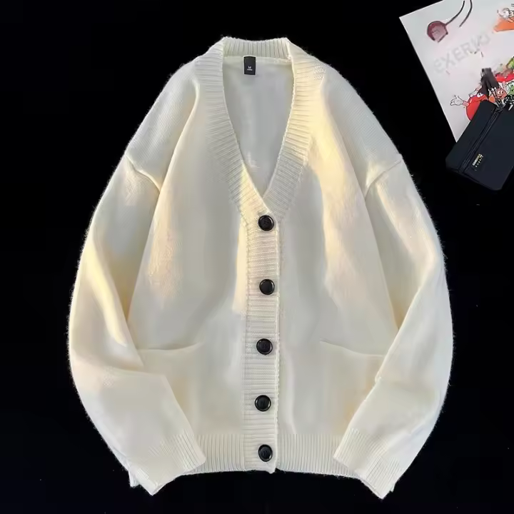 Nueva Cardigan Coreana De Otoño Invierno Para Hombre Estilo Casual Versátil Suéter V-Neck Confeccionado En Poliéster Transpirable Y Cómodo - 1