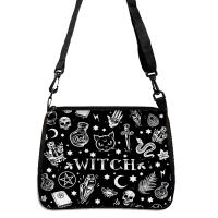 Bolso De Hombro Gótico Con Estampado De Gato Tamaño Small Cuadrado Versátil Para Halloween Material De Lino Y Poliéster Cierre De Cremallera Unisex - details 4