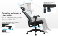 SONGMICS Silla de Oficina de Malla, Silla de Escritorio, Giratorio de 360°, Soporte Lumbar Ajustable, Apoyacabezas y Apoyabrazos, Inclinación del Respaldo hasta 120°, Gris/Negro - details 2