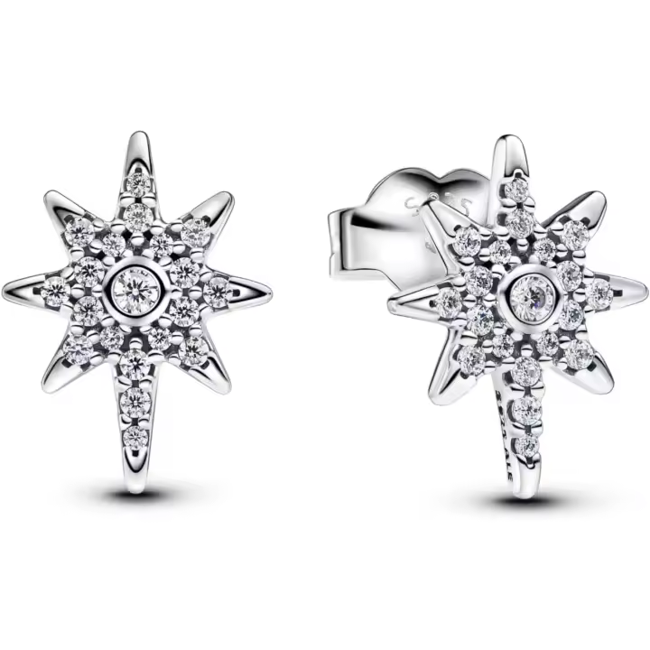 PANDORA Moments 293587C01 Boucles d'oreilles en Forme d'étoile Polaire scintillante en Argent Sterling Avec zircone, Silber, Argent Sterling, Zircone cubique,Incluye Caja Original - 1