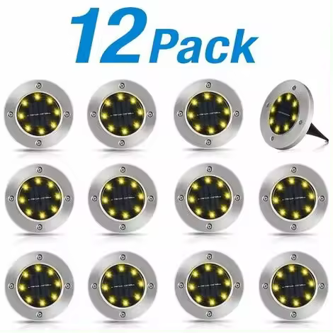 12 piezas de luces LED subterráneas, luces solares cálidas para césped, luces para paisaje - 1