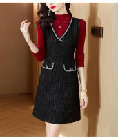 EVNISI Conjunto De Dos Piezas Chaleco Vestido Tweed Slim Para Oficina Chic Vestido De Fiesta Para Mujer Otoño Invierno - details 15