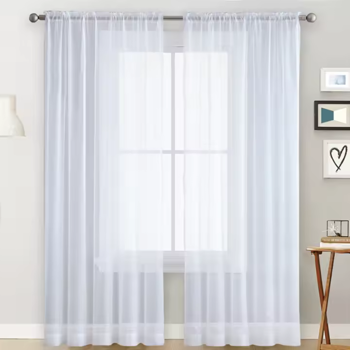 Cortina De Ventana Transparente De Seda Terylene De Color Sólido Para Decoración Simplicidad En Sala De Estar Y Dormitorio - 1