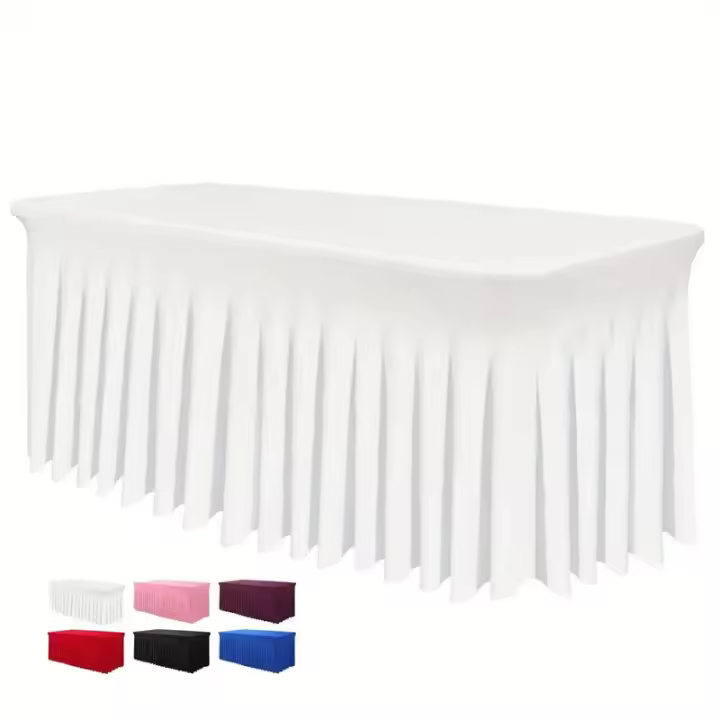 Mantel Rectangular De 6 Pies Con Falda De Poliéster Ajustable a La Mesa Negra Para Mesa De 6 Pies Cubierta De Spandex Para Hogar Fiestas Bodas Y Banquetes - 1