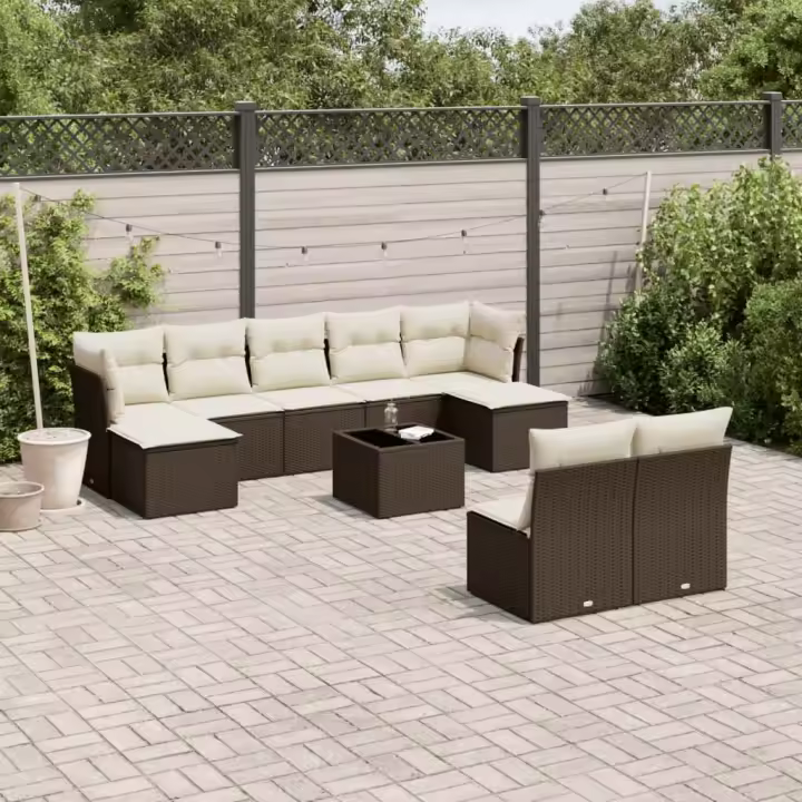 vidaXL Set de sofás de jardín 10 pzas y cojines ratán sintético marrón - 1