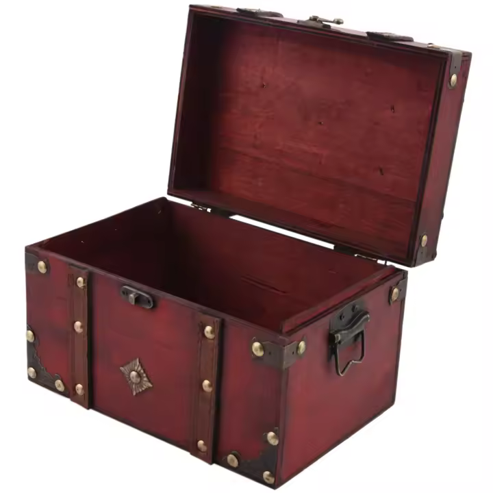 Cofre del Tesoro Retro, caja de almacenamiento de madera Vintage, organizador de joyas de estilo antiguo para joyero, caja de baratija grande - 1