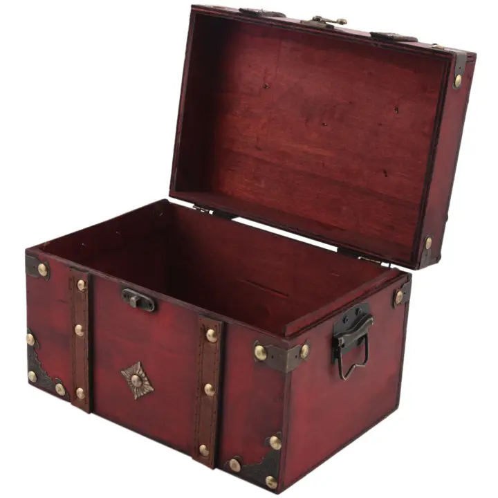 Cofre del Tesoro Retro, caja de almacenamiento de madera Vintage, organizador de joyas de estilo antiguo para joyero, caja de baratija grande - 1