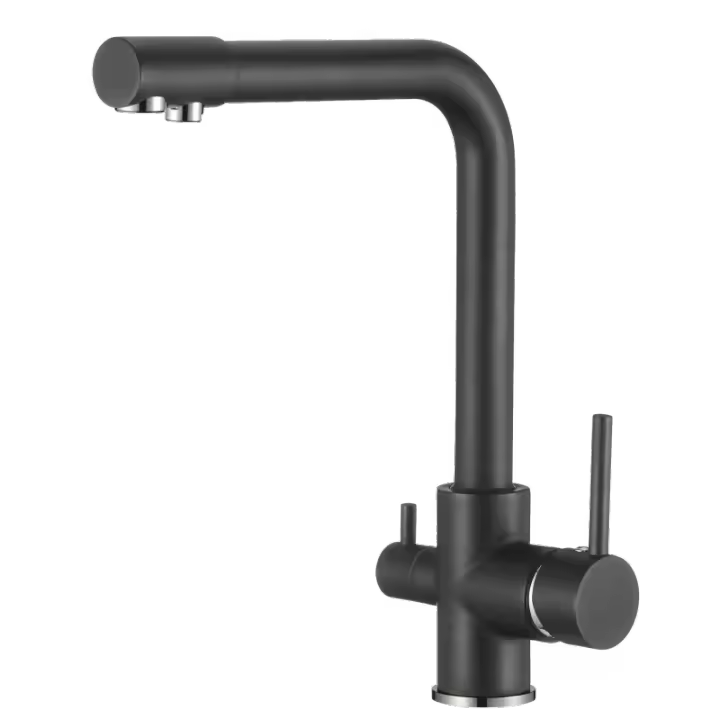 VALAZ Grifo de cocina  ósmosis 3 vías  redondo negro mate serie Nilo - 1