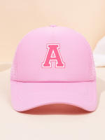 Bolera De Béisbol Para Niñas Con Alfabeto 26 Letras Color Rosa Transpirable Y De Malla Protección Solar Estilo Versátil Casual - details 3