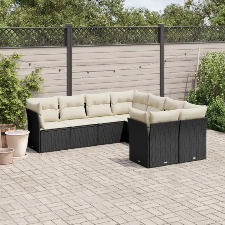 vidaXL Set de sofás de jardín 8 piezas y cojines ratán sintético negro - 1