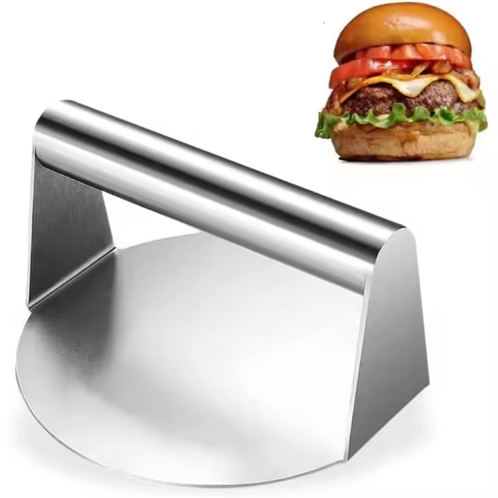Prensa para hamburguesas de acero inoxidable para deliciosas hamburguesas, hamburguesas, barbacoas, parrilla plana, diámetro de 5,5 pulgadas - 1