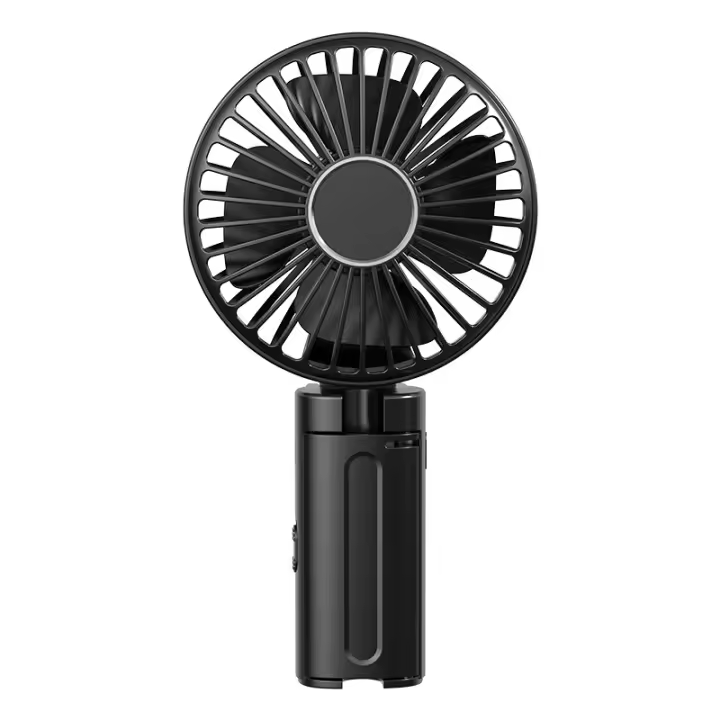 Handheld Rechargeable Personal Fan, Hangable Umbrella Fan with Flexible Stand, Perfect for Library, Camping, Office (Black) - 1