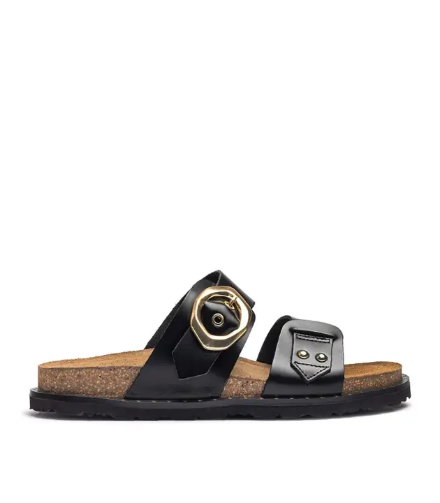 SANDALIA PLANA DE PIEL CON HEBILLA YOKONO BOLUS 254 NEGRO - 1